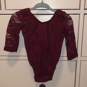 Baileys Blossoms wine lace leotard